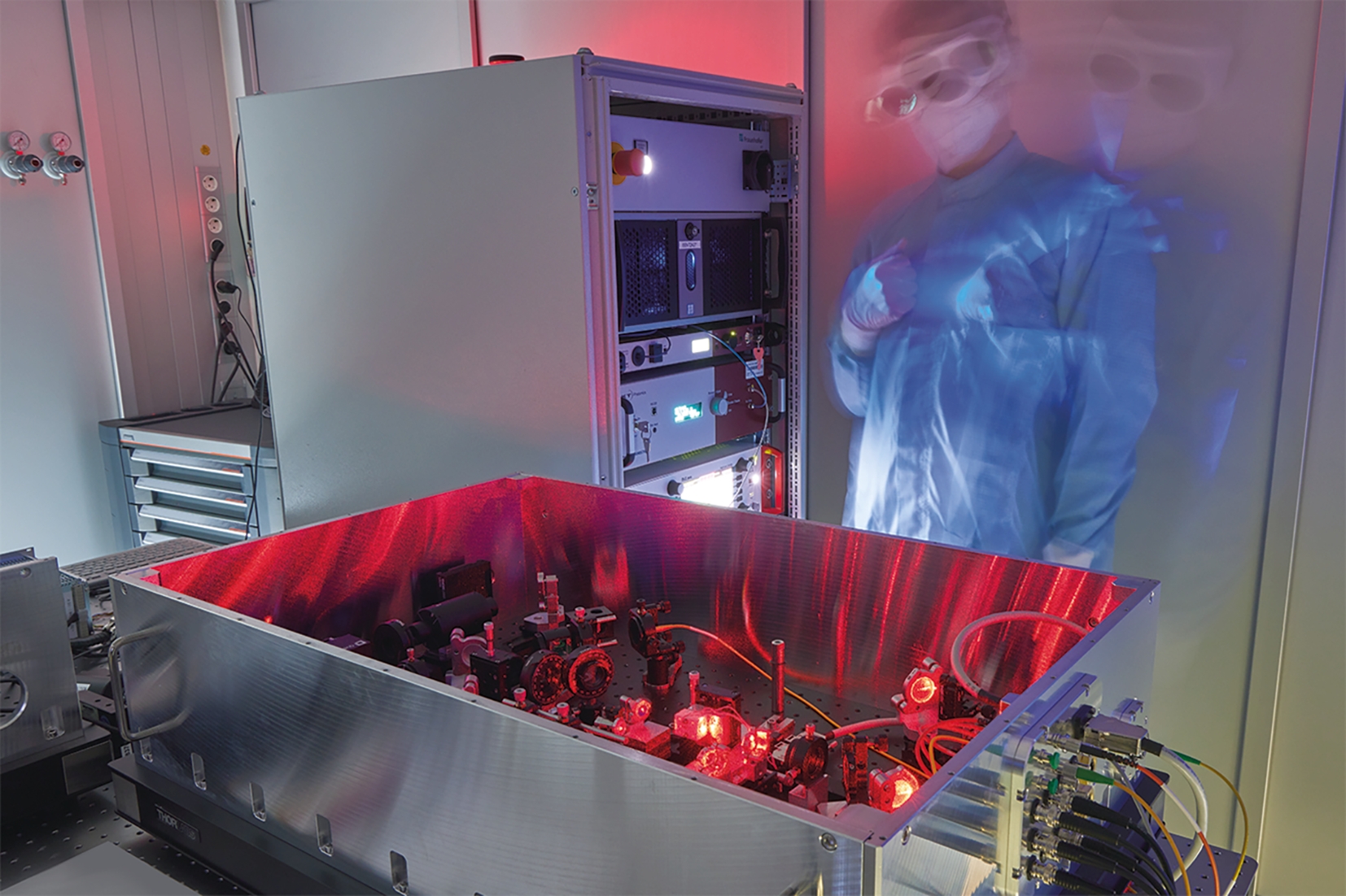Laborprototyp für einen rauscharmen Quantenfrequenzkonverter.